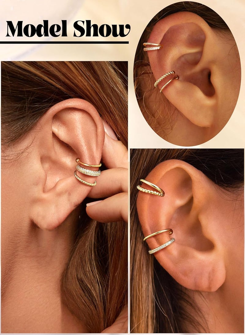 Fansilver 3Pcs Ear Cuff Earrings for Women Non Piercing14K Gold Plated Ear Cuffs Clip on Cartilage Earrings Adjustable Fake Earrings Lightweight - Image 4